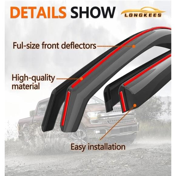 In-Channel Window Visors Rain Guards FIT FIT 2500HD/3500HD 2020-2025 Crew Cab - Picture 7 of 7